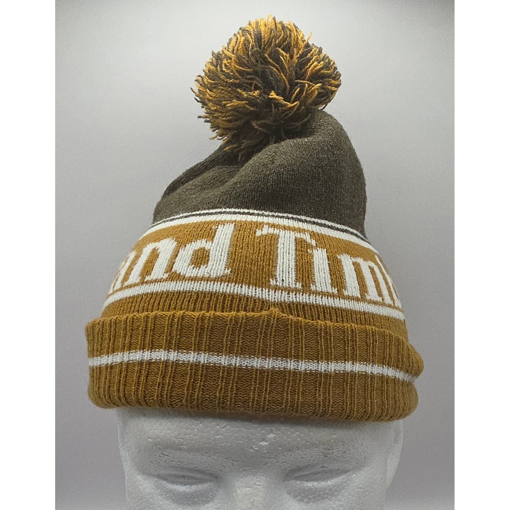 Timberland Brown Wheat Logo Knit Pom Beanie Hat‎ Youth OSFM